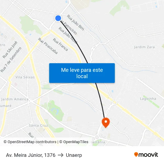 Av. Meira Júnior, 1376 to Unaerp map