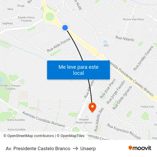 Av. Presidente Castelo Branco to Unaerp map
