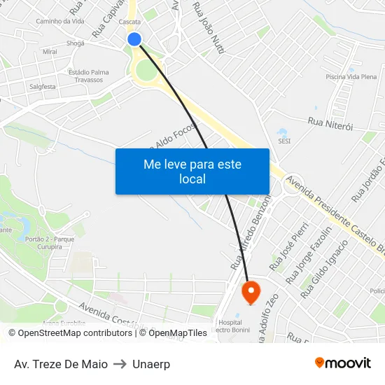 Av. Treze De Maio to Unaerp map