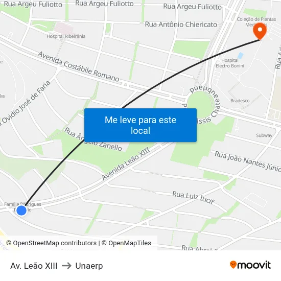 Av. Leão XIII to Unaerp map