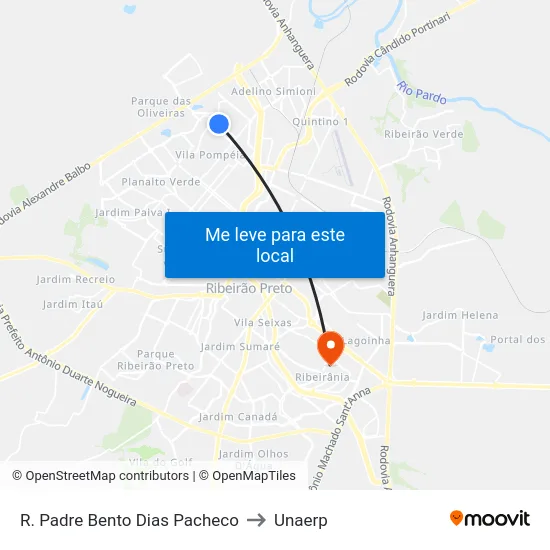 R. Padre Bento Dias Pacheco to Unaerp map