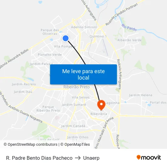 R. Padre Bento Dias Pacheco to Unaerp map