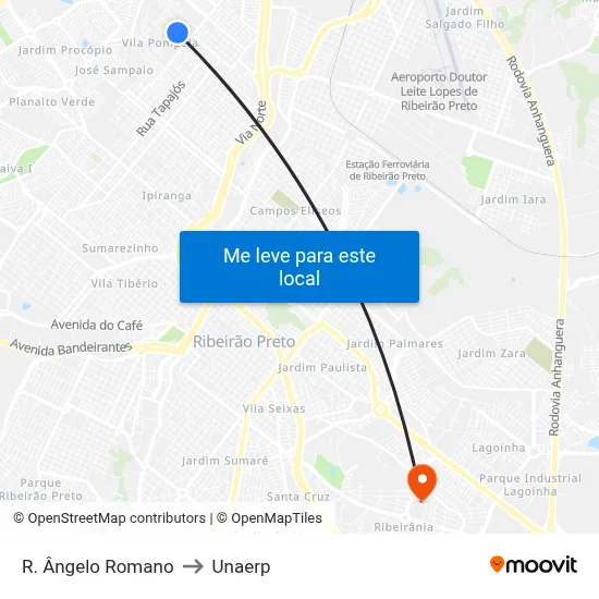 R. Ângelo Romano to Unaerp map