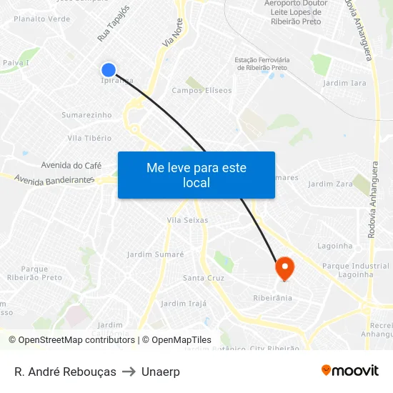 R. André Rebouças to Unaerp map