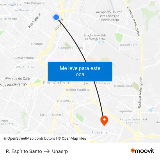 R. Espírito Santo to Unaerp map