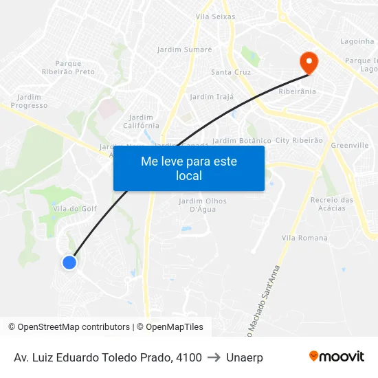 Av. Luiz Eduardo Toledo Prado, 4100 to Unaerp map