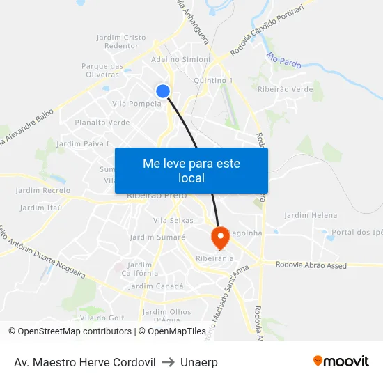 Av. Maestro Herve Cordovil to Unaerp map