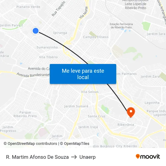 R. Martim Afonso De Souza to Unaerp map