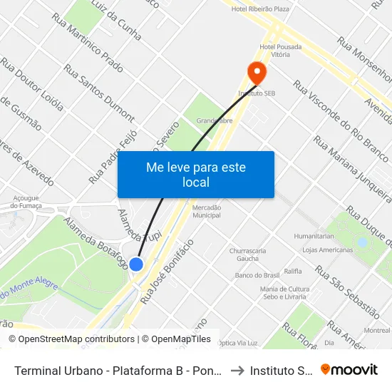 Terminal Urbano - Plataforma B - Ponto 3 to Instituto Seb map