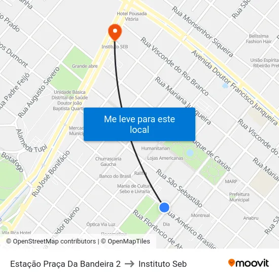 Estação Praça Da Bandeira 2 to Instituto Seb map
