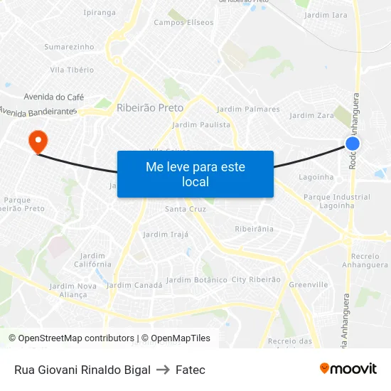 Rua  Giovani Rinaldo Bigal to Fatec map