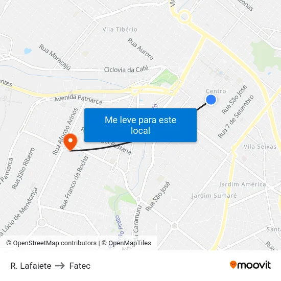 R. Lafaiete to Fatec map