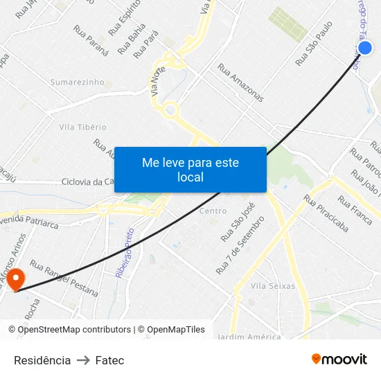 Residência to Fatec map