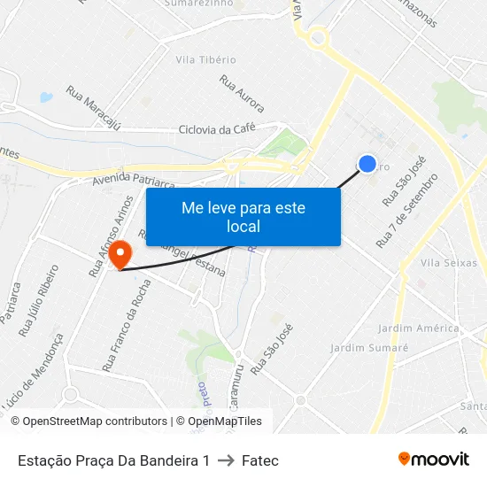 Estação Praça Da Bandeira 1 to Fatec map