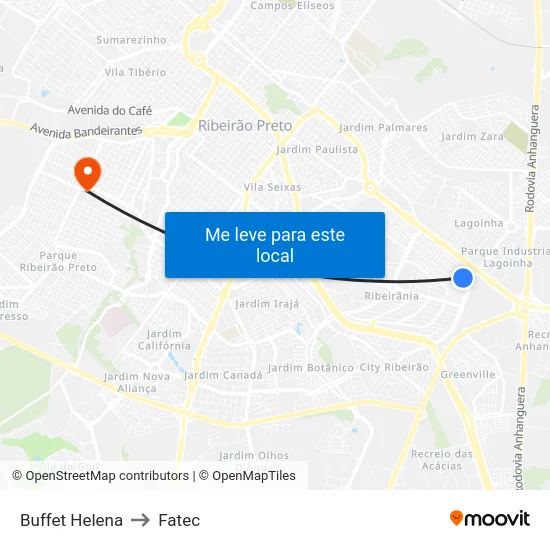 Buffet Helena to Fatec map