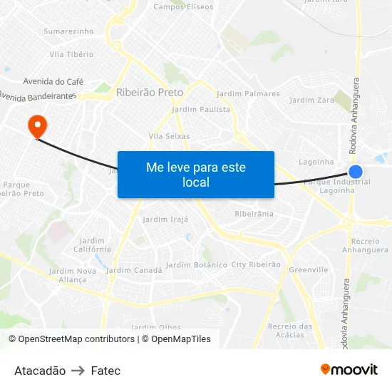 Atacadão to Fatec map