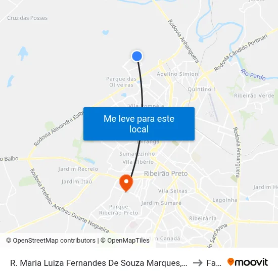 R. Maria Luiza Fernandes De Souza Marques, 815 (Oposto) to Fatec map
