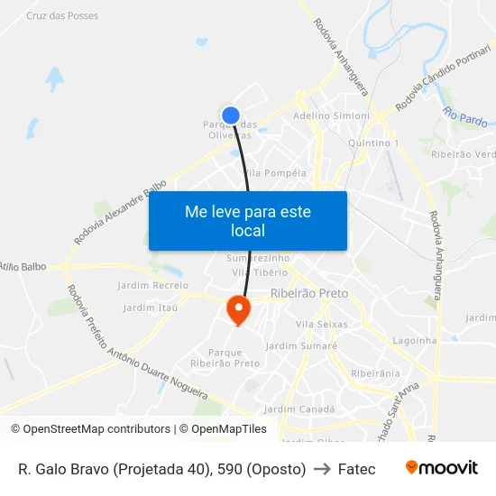 R. Galo Bravo (Projetada 40), 590 (Oposto) to Fatec map