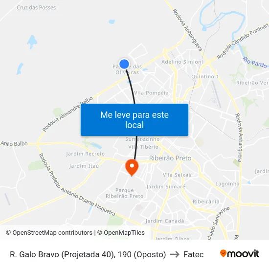 R. Galo Bravo (Projetada 40), 190 (Oposto) to Fatec map