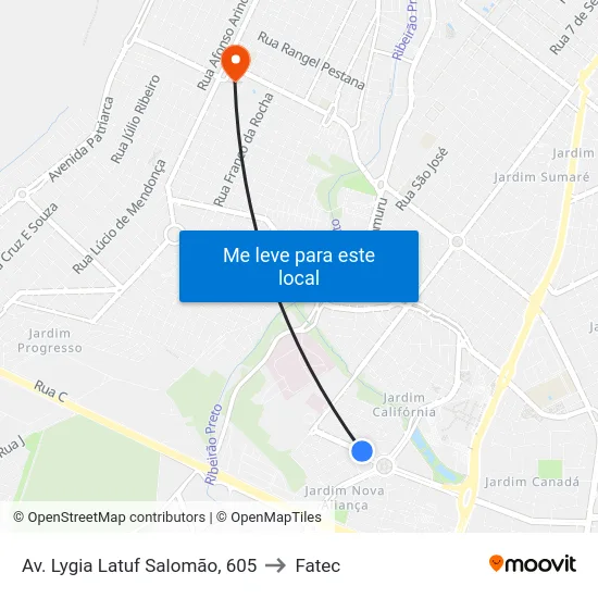 Av. Lygia Latuf Salomão, 605 to Fatec map