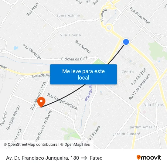 Av. Dr. Francisco Junqueira, 180 to Fatec map