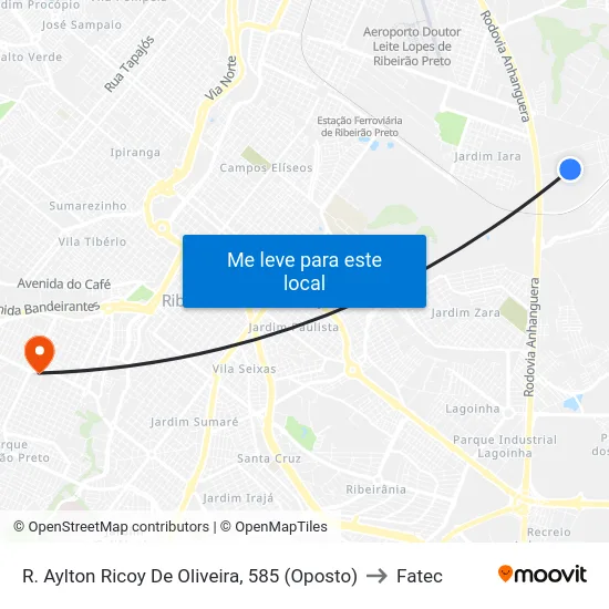 R. Aylton Ricoy De Oliveira, 585 (Oposto) to Fatec map