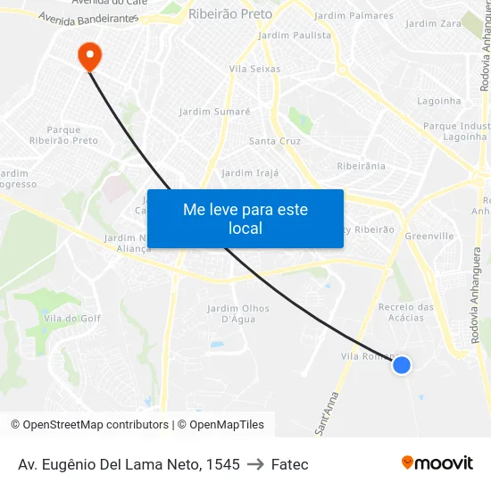 Av. Eugênio Del Lama Neto, 1545 to Fatec map