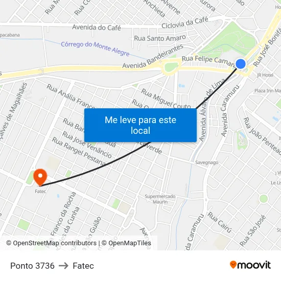 Ponto 3736 to Fatec map