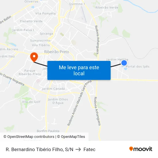 R. Bernardino Tibério Filho, S/N to Fatec map