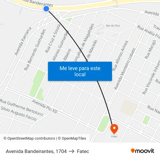 Avenida Bandeirantes, 1704 to Fatec map