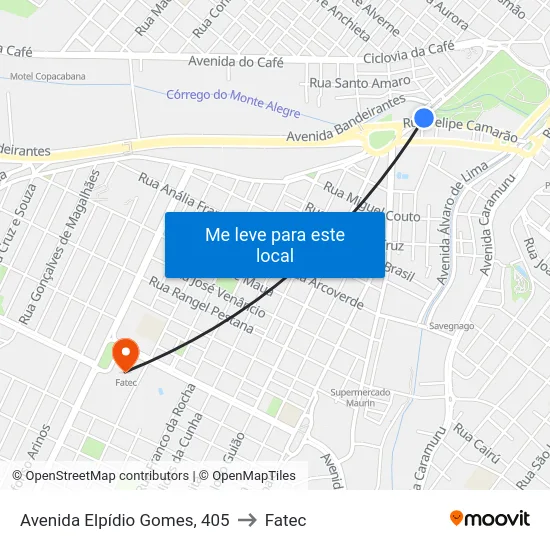 Avenida Elpídio Gomes, 405 to Fatec map