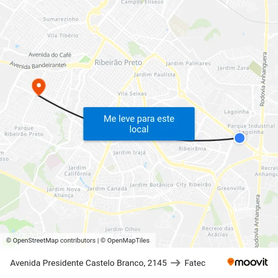 Avenida Presidente Castelo Branco, 2145 to Fatec map