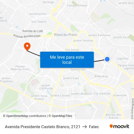Avenida Presidente Castelo Branco, 2121 to Fatec map