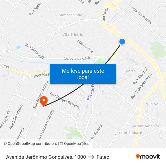 Avenida Jerônimo Gonçalves, 1000 to Fatec map