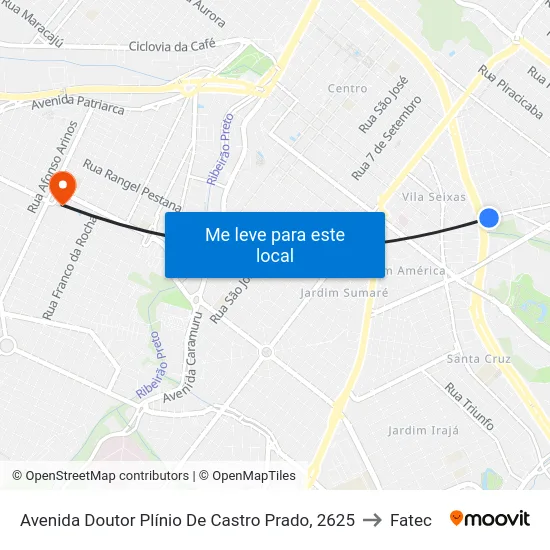 Avenida Doutor Plínio De Castro Prado, 2625 to Fatec map