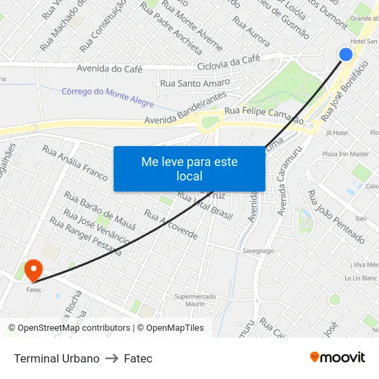 Terminal Urbano to Fatec map
