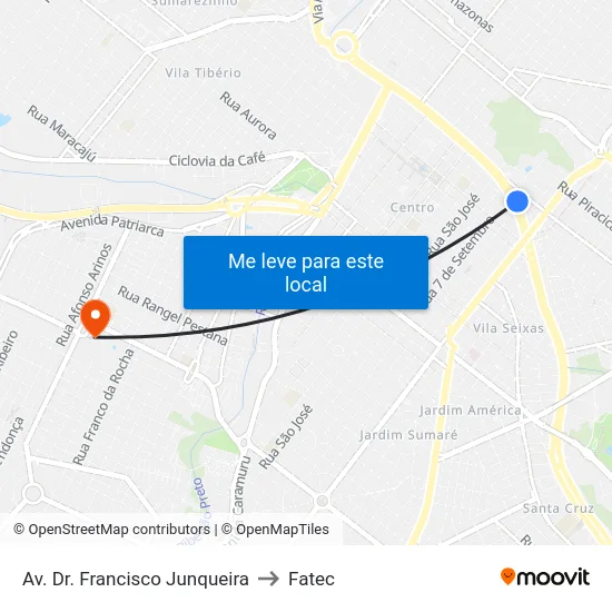 Av. Dr. Francisco Junqueira to Fatec map