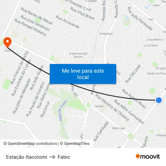 Estação Itacolomi to Fatec map