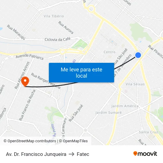 Av. Dr. Francisco Junqueira to Fatec map
