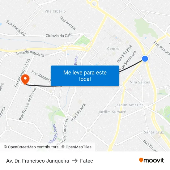 Av. Dr. Francisco Junqueira to Fatec map
