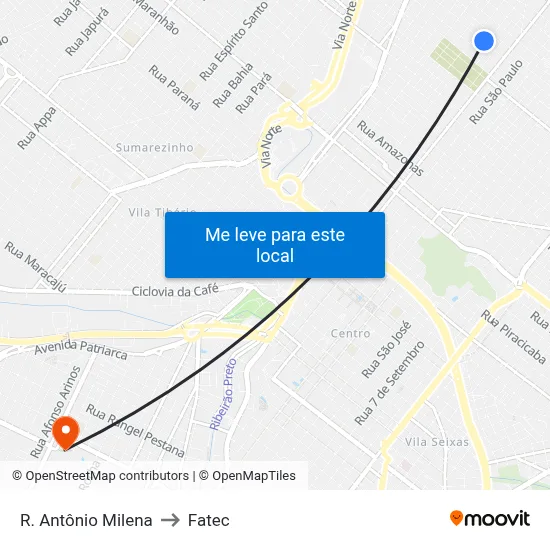 R. Antônio Milena to Fatec map