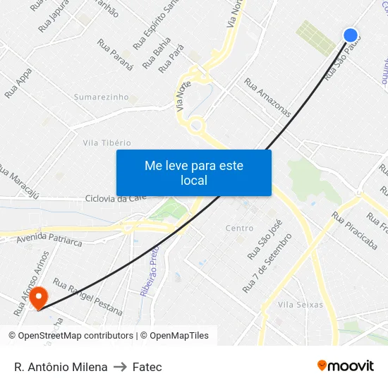 R. Antônio Milena to Fatec map