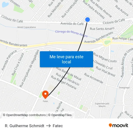 R. Guilherme Schmidt to Fatec map