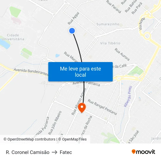 R. Coronel Camisão to Fatec map