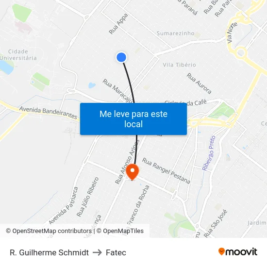 R. Guilherme Schmidt to Fatec map