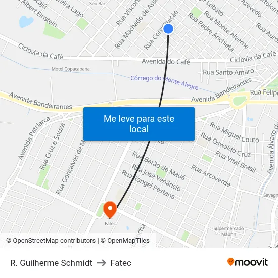 R. Guilherme Schmidt to Fatec map