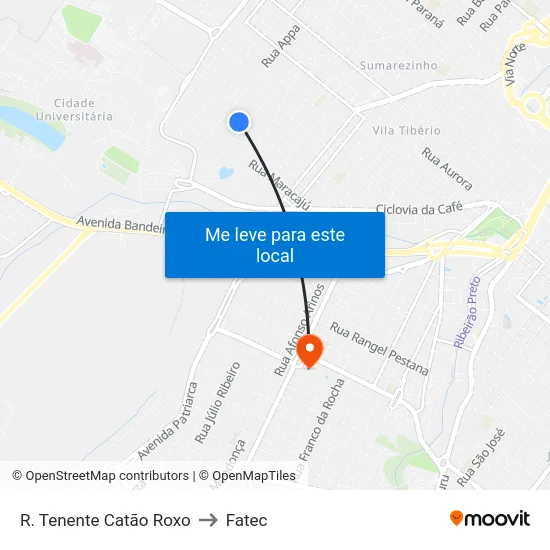 R. Tenente Catão Roxo to Fatec map