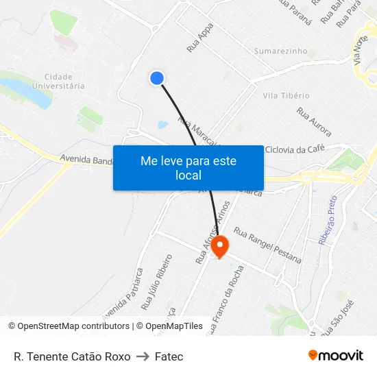 R. Tenente Catão Roxo to Fatec map