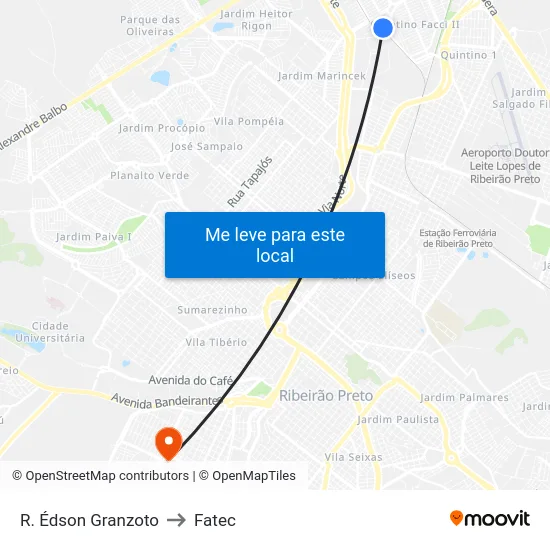 R. Édson Granzoto to Fatec map