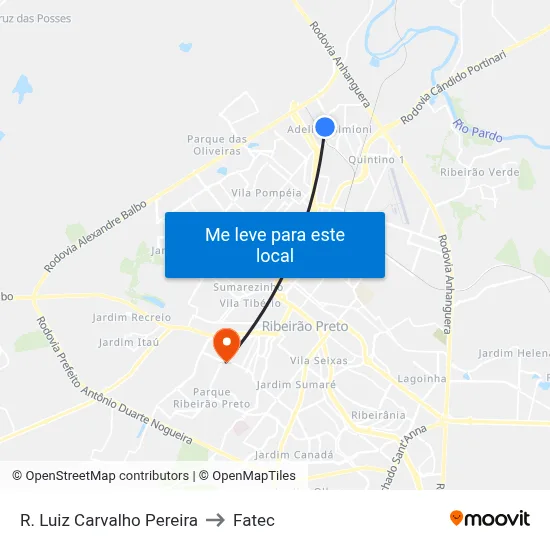 R. Luiz Carvalho Pereira to Fatec map